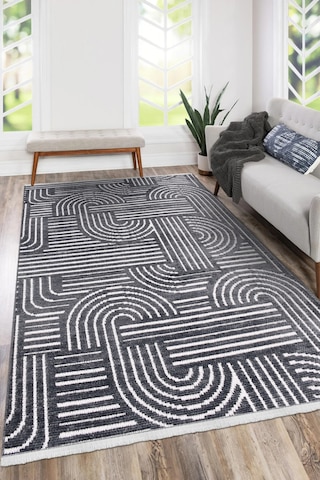 Revna Antrasit Yıkanabilir Halı Kaydırmaz Tabanlı Pamuk Dokuma Salon Mutfak Koridor İçin Antrasit