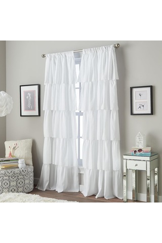 Lexroo Volants Dantelli Perde Panel, Polyester, Beyaz, 63-ınch
