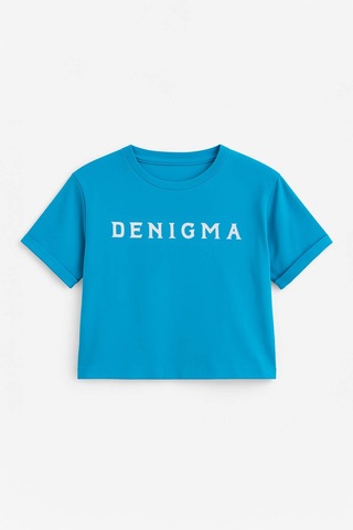 Markapia Kadın Bisiklet Yaka Kısa Kollu Crop T-shirt Mavı