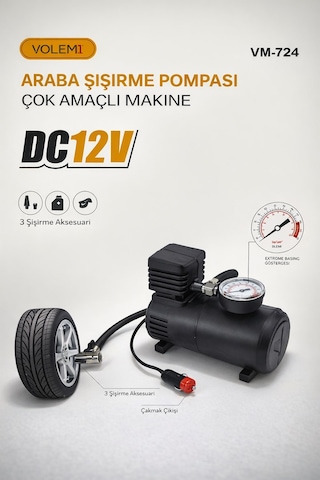 Volemi Vm-724 Araç Şişirme Pompası / Motor-top-bisiklet-motorsiklet Çok Amaçlı Hava Kompresörü 12v G