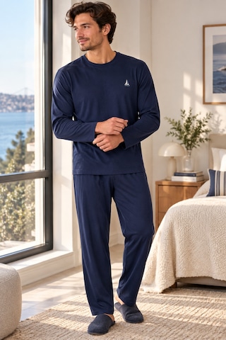 Free Beka Erkek Nakışlı Lacivert Uzun Kollu Penye Kumaş Mevsimlik Pijama Takımı Siyah