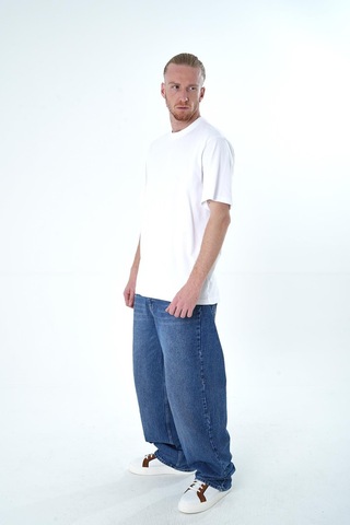 İntersivin Oversize Düz Beyaz Erkek T-shirt Beyaz