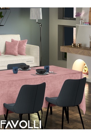 Kadife Dokulu Açık Pembe Renk Masa Örtüsü Açık Pembe