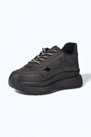 Nstil Günlük Kadın Spor Ayakkabı Sim Detaylı Bağcıklı Fermuarlı Hafif Kalın Taban Sneaker 0846 Siyah