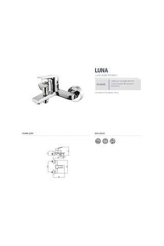 Creavit Luna LN2500 Banyo Bataryası + SH630 Kare Tepe Duş Sistemi Krom