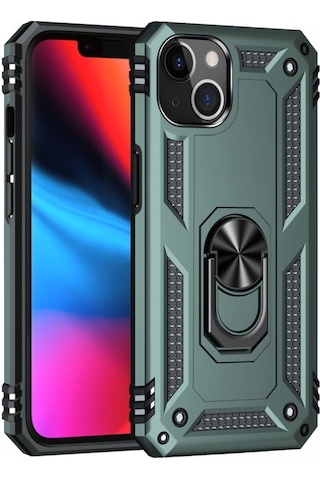 Apple Uyumlu iPhone 14 Plus Kılıf Sofya Yüzüklü Silikon Kapak - Yeşil Düz Renk