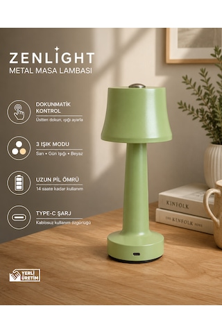 Zenlight Metal Dokunmatik Şarjlı Masa Lambası Adaçayı Yeşili