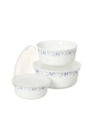 Daniks 3'lü Kapaklı Cam Seramik Salata Kasesi Seti, Eden 225919315 Beyaz