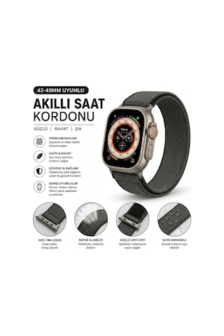 Schitec 42-49mm Yeni Nesil Apple Uyumlu Akıllı Saat Kordonu Gri Ve Turuncu Detay