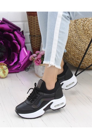 Nesil Shoes Flet 121 Siyah Air Taban Kadın Sneakers Beyaz - Siyah