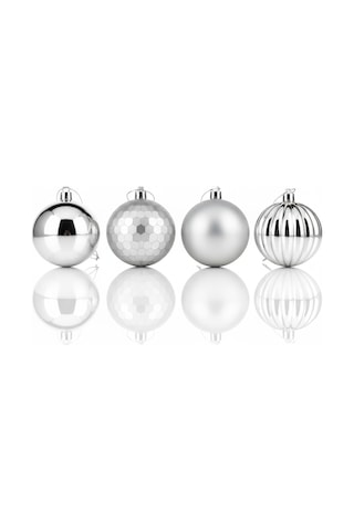 24 Adet Yılbaşı Ağacı Top Süsü 4 Cm - Gümüş Renkli 4 Farklı Çeşit Lüks Dekorasyon Seti Özel Pvc Kutulu