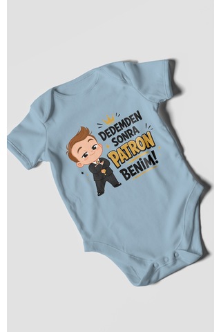 Morivokids Dedemden Sonra Patron Benim Kısa Kollu Bebek Body %100 Pamuk Bebe Mavisi