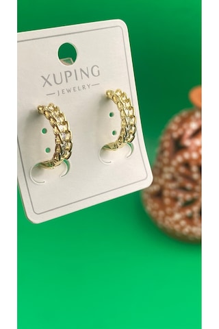 Xuping Gold Renk Burgu Model Zirkon Taşlı Halka Çelik Kadın Küpe Gold
