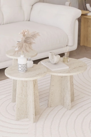 Mantar 3 Lü Zigon Sehpa Iskandinav Stili - Traverten-yeni Stil