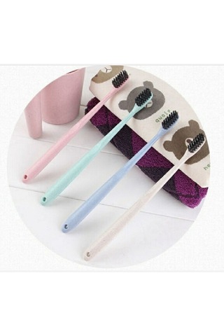 Flybuy : 4 Adet Bambu Diş Fırçası Seti - Yumuşak Kıllar, Seyahatlik Pembe Kasa