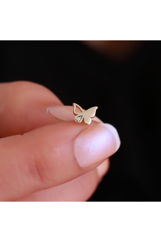14 Ayar Altın Kelebek Tragus Piercing Sarı