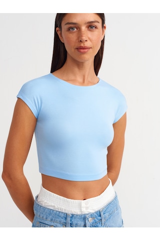 Dilvin Pamuk Ve Modal Karışımlı Crop Top 101a30528 Açık Mavi