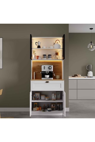 Midoser Nero Solo Kahve Köşesi Alüminyum Çerçeveli Cam Kapaklı Led Aydınlatmalı 190 X 80 Cm Beyaz