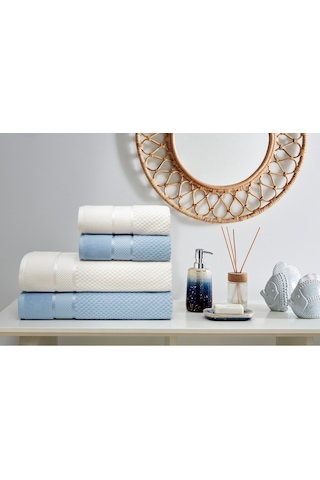 Özdilek Bright Kadife Havlu Seti Krem/mavi Krem - Mavi