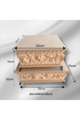 Ahşap- Ham Mdf- Desenli-takı-aksesuar- Ayaklı-2li Dekoratif Kutu