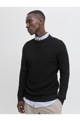 Jack & Jones Jack Jones Erkek Desenli Örgü Kazak 12283381 Siyah