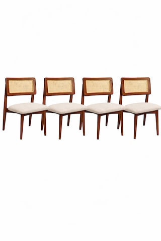 Hasır Sandalye İskandinav Tasarım 4 Lü Set Ceviz
