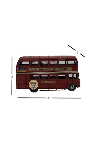 Dekoratif Nostaljik Metal Vintage London Bus Kırmızı