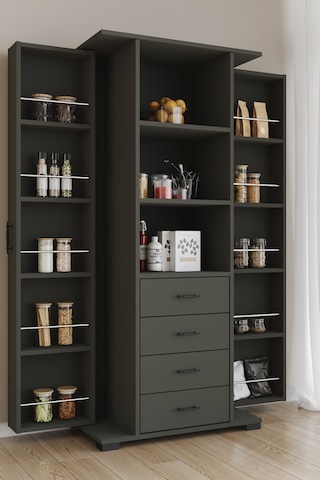 Aeka Ae-2204 Avrasya Çok Amaçlı 2 Kapaklı Raflı Çekmeceli Kiler Mutfak Dolabı Modern Tasarım 170x138x77,5 Antrasit/gri