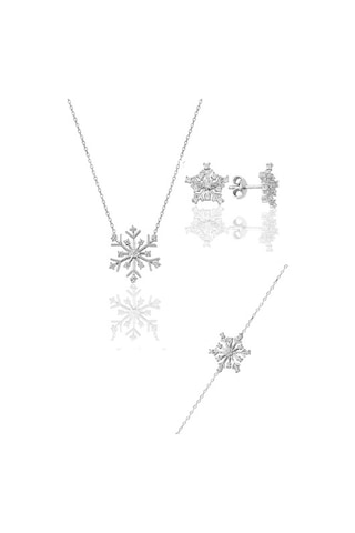 Gümüş Rodyumlu Kartanesi Modeli Üçlü Set