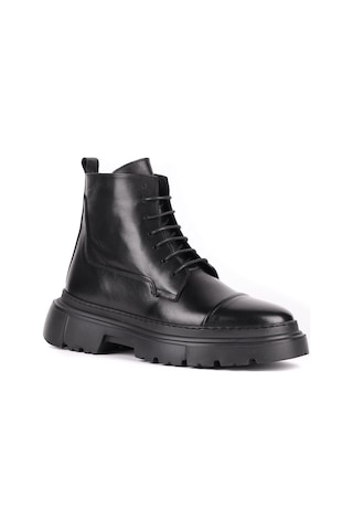 Shoetyle - Hakiki Deri Siyah Renk Fermuarlı Erkek Postal Bot - 250-13-206-1659