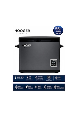Hooger German EA 55 LTX New Series Geniş Kabin Dijital Led Ekran Oto Kamp Buzdolabı 12-24 Volt -20 Derece Hızlı Soğutma