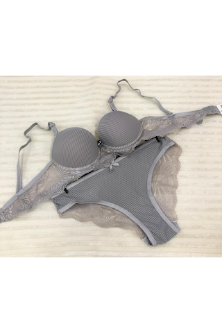 Umt Underwear Umt Kadın Dolgulu B Cup Balenli Telli Sütyen Takımı Gri