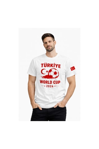 Novalisse Erkek Türkiye World Cup 2026 Baskılı Tişört Futbol Temalı Forma T-shirt - Beyaz Çoklu Renk