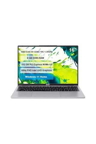 Acer Aspire Lite AL16-54P-51RZ NX.D72EY.001 i5-1334U 8 GB 512 GB SSD 16" W11H Dizüstü Bilgisayar