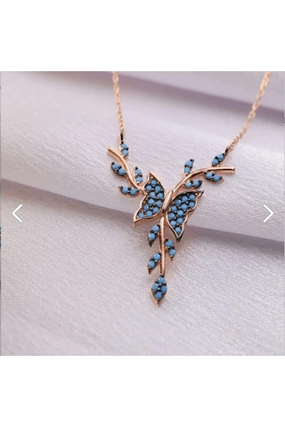 Madam Matmazel Kelebek Gümüş Kadın Kolye, 925 Ayar, Yılbaşı Hediyesi , Saklama Kesesi Gkly0102-t Rose Gold