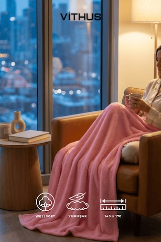 Wellsoft Tv Battaniyesi Peluş Polar Ultra Yumuşak Battaniye 140x170 Cm Pembe
