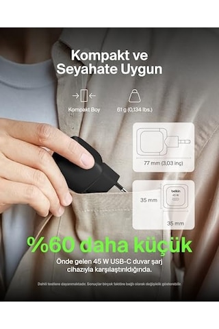 Duvar Şarj Cihazı 45 W 16 16 Plus 16 Pro 16 Pro Max 15 Serisi Galaxy Uyumlu, S25 Ipad Airpods Ve Daha Fazlası Için Usb-c Gü