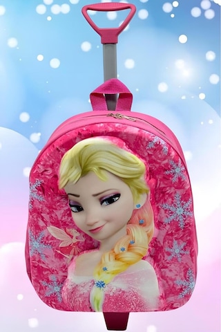 Tezzgelsin Kız Çocuk Anaokulu Çekçekli 3d Baskılı Prenses Elsa Figürlü Tekerli Seyahat Valizi Okul Çantası Çok  Renkli
