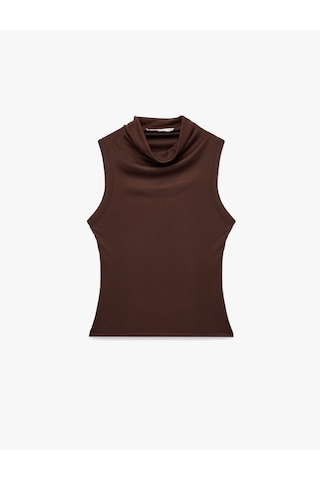 Koton Modal Kumaş Slim Fit Kolsuz Dik Yaka Body Kahverengi 7wak10019ek Kahve