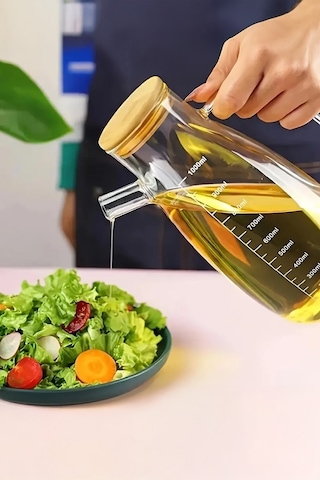 Bambu Kapaklı Borosilikat Cam Yağlık Yağdanlık 1000 Ml