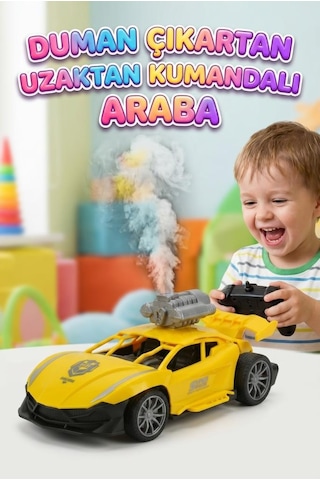 Uzaktan Kumandalı Yarış Arabası 1:18 Ölçek Şarjlı Işıklı Sesli Ve Duman Çıkaran Oyunca Araba Sarı