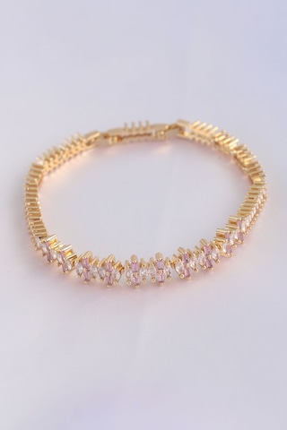 Nova Bazaar Vip Seri Pirinç Pembe Zirkon Taşlı Gold Renk Baget Model Bileklik Altın