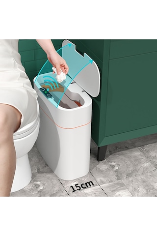 Otomatik Akıllı Lüks Banyo Usb Şarjlı Çöp Kovası 13 Litre Beyaz