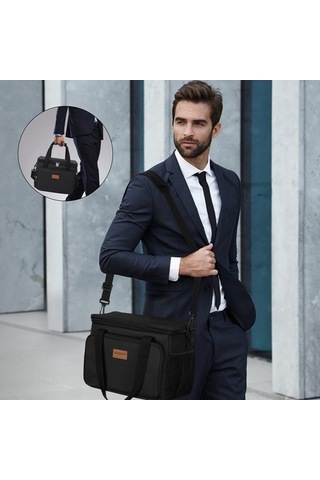 Fortunelane 15l Isı Yalıtımlı Çanta, Leakproof Su Geçirmez 600d Oxford Bezi, Ofis & Piknik İçin Taşınabilir Besin Çantası - Siya Siyah