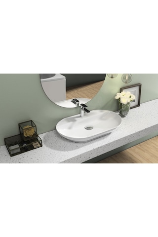 Smooth Line Tezgah Ustu Lavabo 42 X 55 Cm Tel Ve Sifon Hediye Beyaz