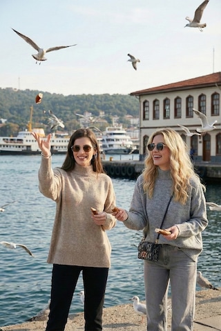 Lela Oversize Fit Balıkçı Yaka Yumuşak Dokulu 2'Li Paket Triko Bayan Kazak 680Kz00469S2 Vizon-Açık Gri