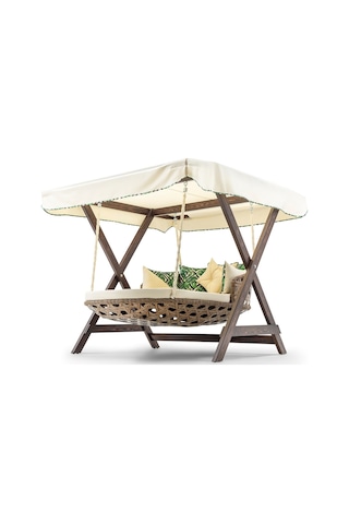 Dominik Swing Ahşap Rattan Salıncak Dış Mekan Bahçe Balkon Ve Ter Ceviz