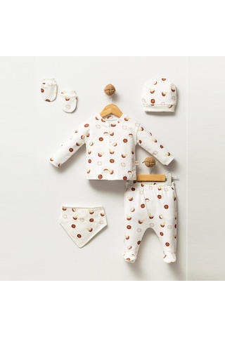 Ürünya Yenidoğan Coconut Desenli 5 Li Set - Beyaz