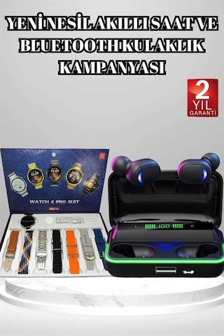 Mey İthalat Powerbank Bluetooth Kulaklık Ve Akıllı Saat 7 Kordonlu Metal Kordon Plastik Kordon