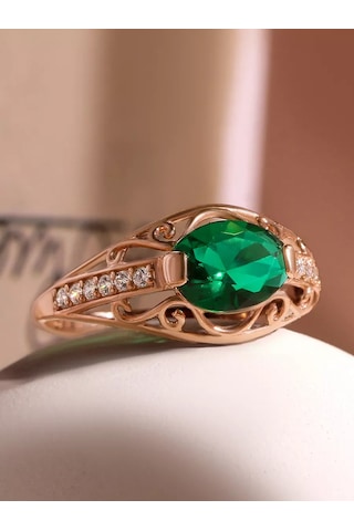 Serebro Rossii 925 Ayar Gümüş Yeşil Taşlı Altın Kaplama Yüzük 3979934 Altın